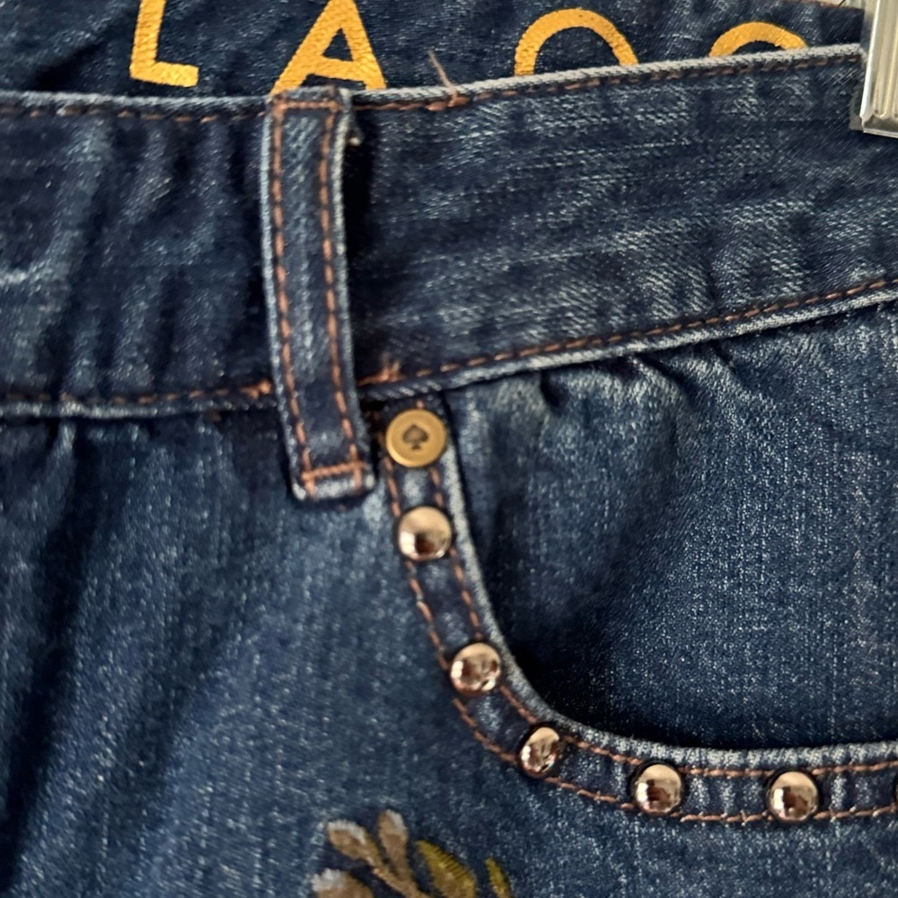 Kate Spade Broome St Ditsy Floral Embroidered Raw Hi Rise Cropped Jeans Sz 29 - Picture 8 of 16
